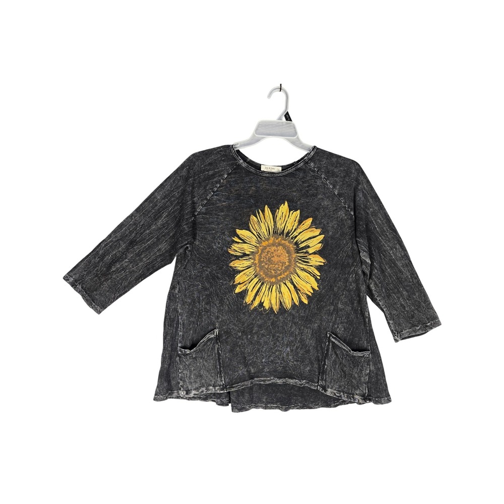 Jess & Jane Mineral Wash Slub Cotton Top Womens XL Charcoal Grey Sunflower USA